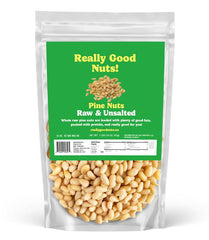 Really Good Nuts pine nuts bag closeup showing creamy texture ideal for pesto