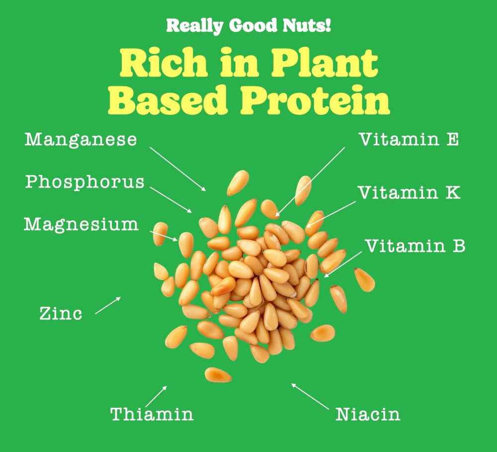Really Good Nuts pine nuts jar pouring to illustrate easy kitchen addition