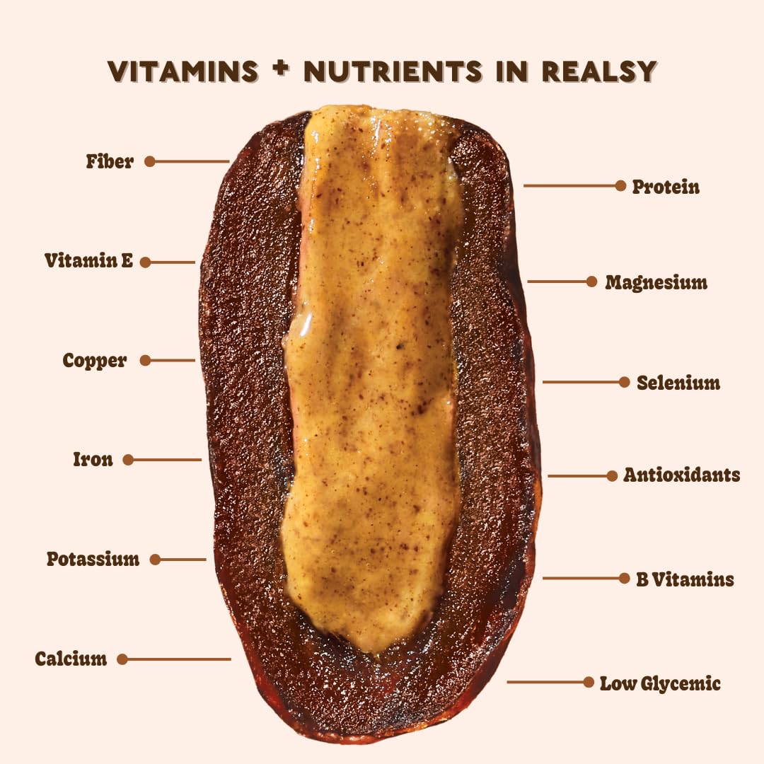 Realsy resealable packaging for snack time, keeps dates fresh on the go.