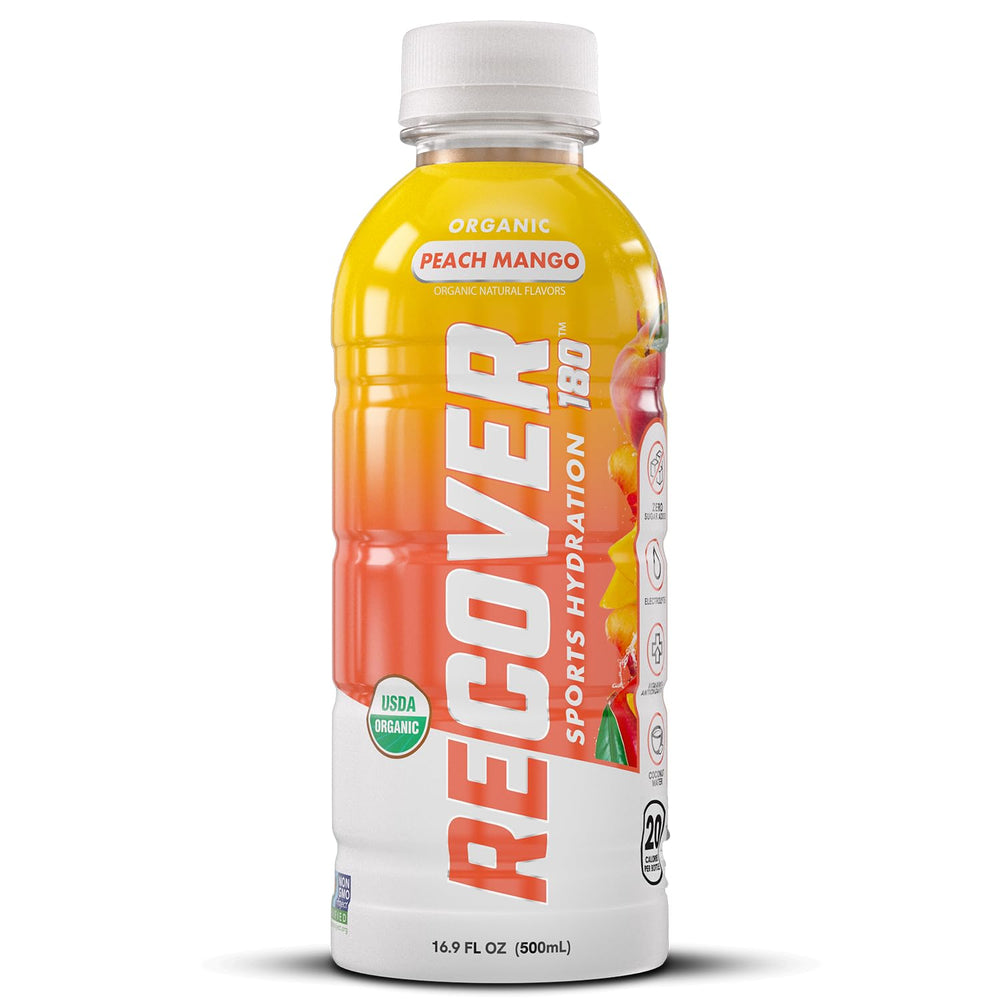 RECOVER 180 bottle pour into glass demonstrates easy hydration during workouts