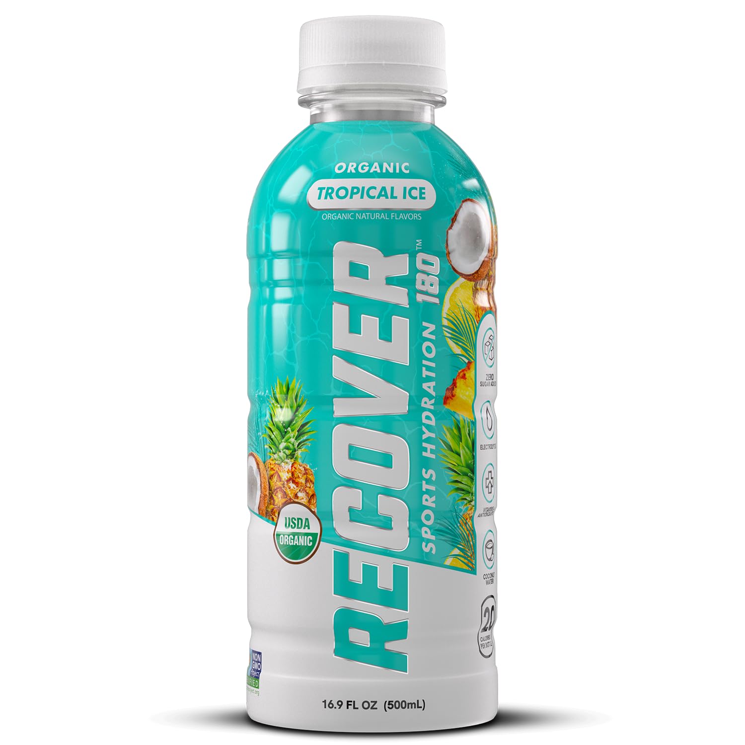 RECOVER 180 flavor-range label illustrates organic flavors with vitamins