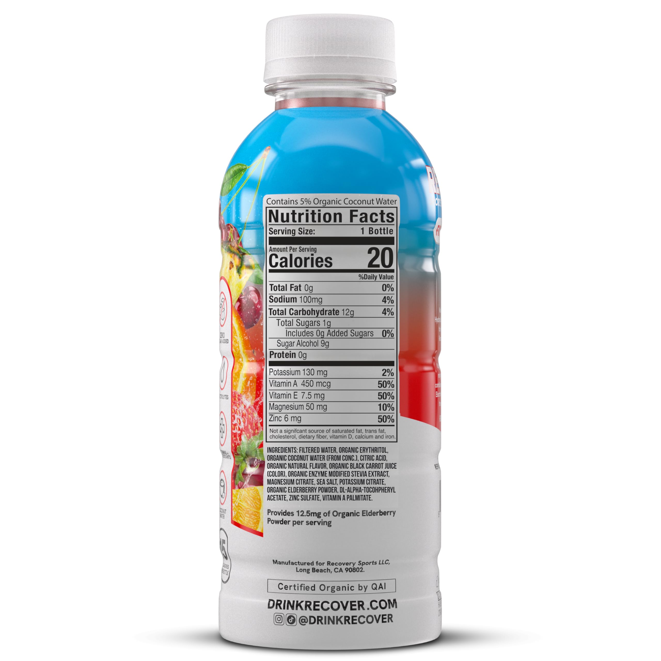 RECOVER 180 fruit punch bottle pour for quick workout recharge.