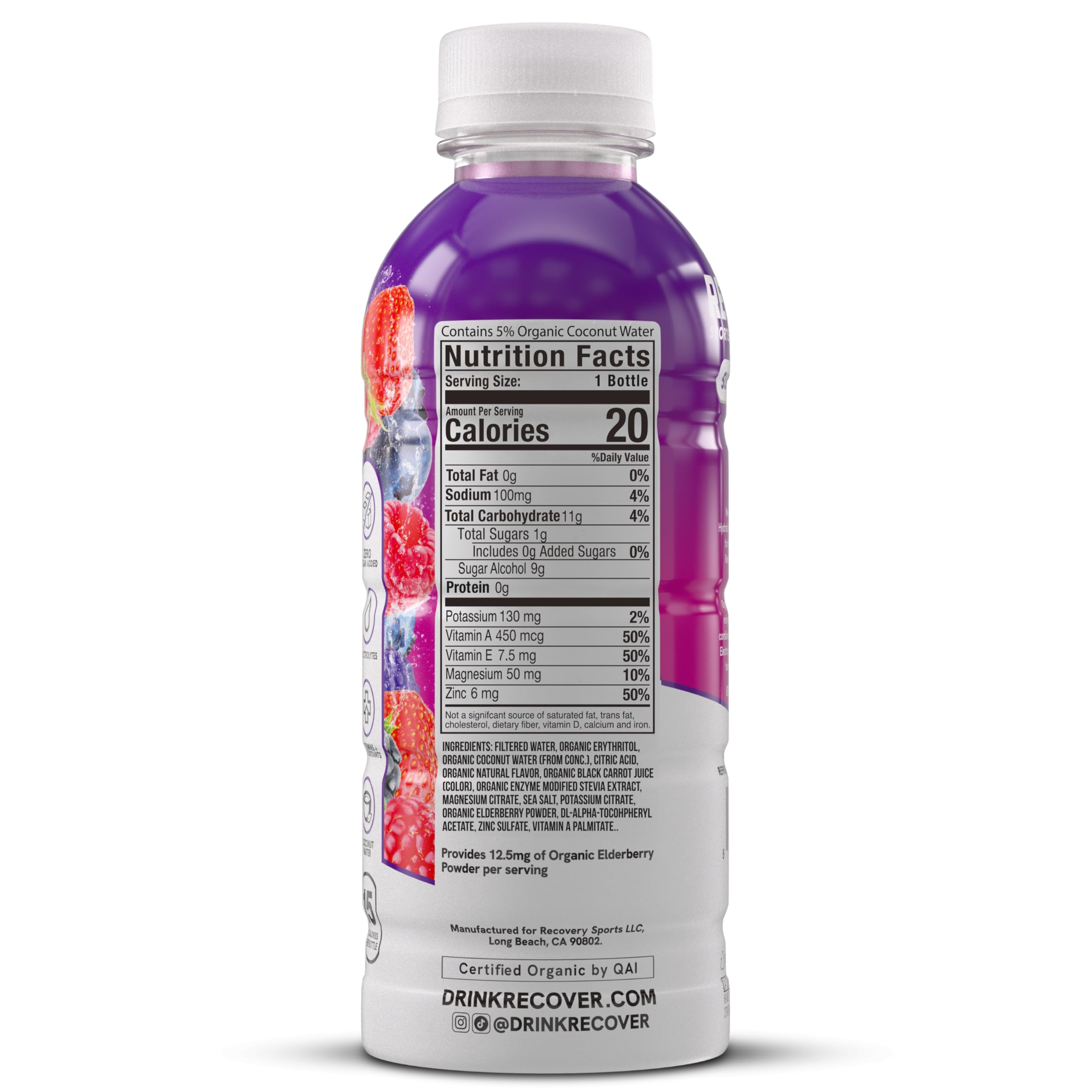 RECOVER 180 label close-up highlighting no sugar added
