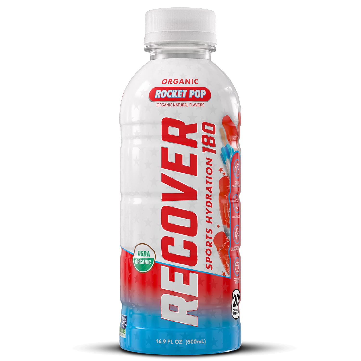RECOVER 180 no-artificial-sweeteners-dyes label emphasizes clean hydration