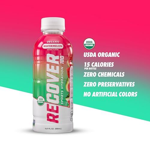 RECOVER 180 no sugar added claim on bottle promotes clean hydration.