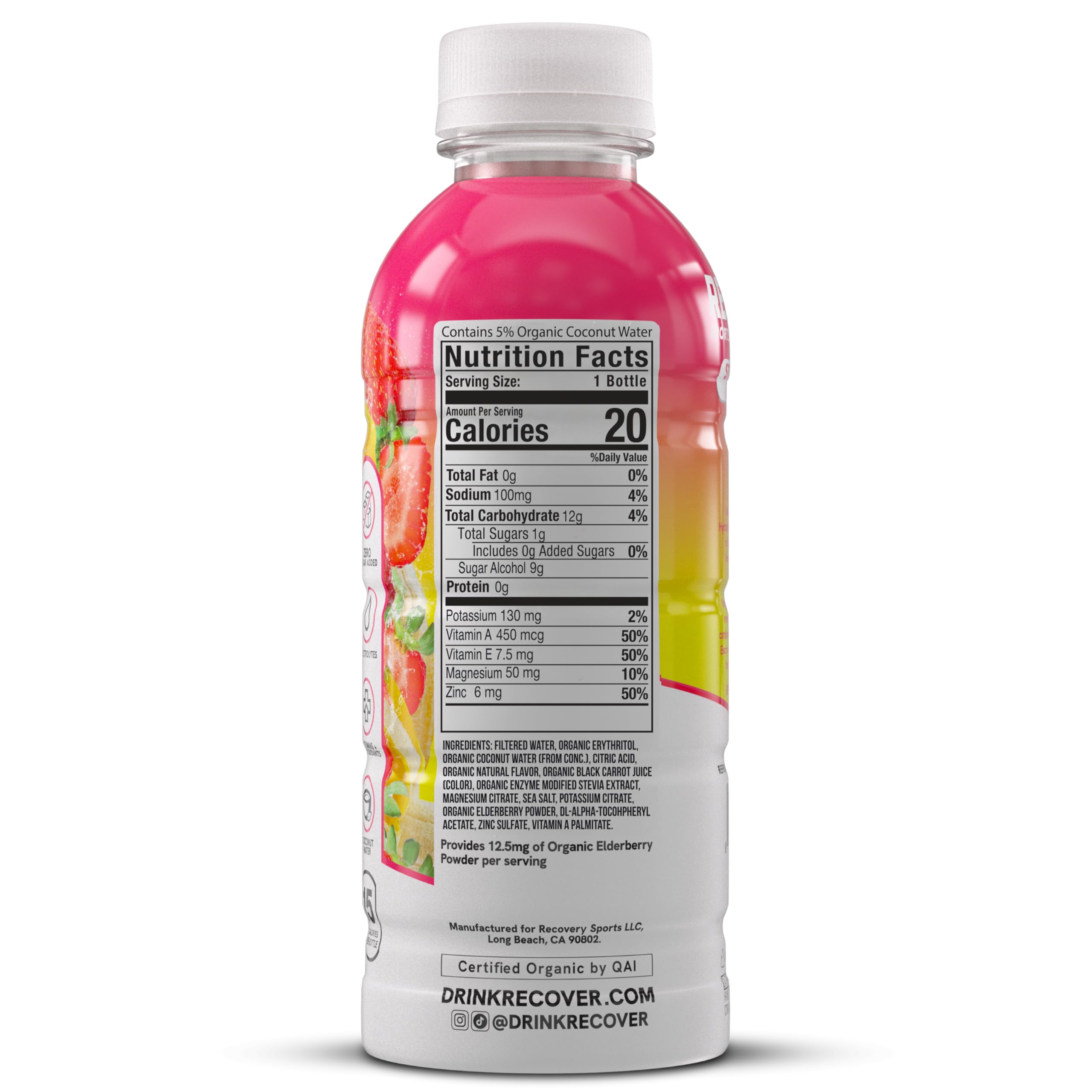RECOVER 180 organic ingredients close-up highlighting coconut water and vitamins