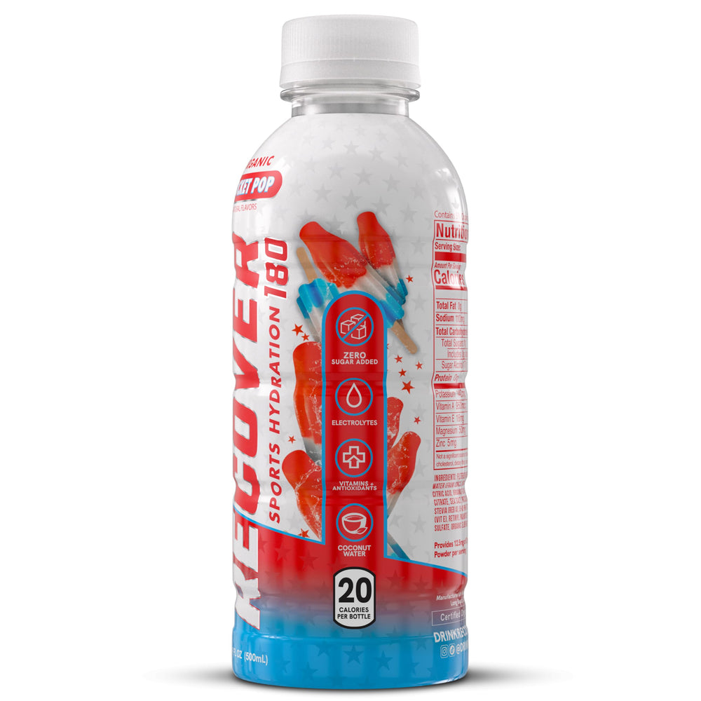 RECOVER 180 no artificial ingredients pack shot communicates clean hydration options