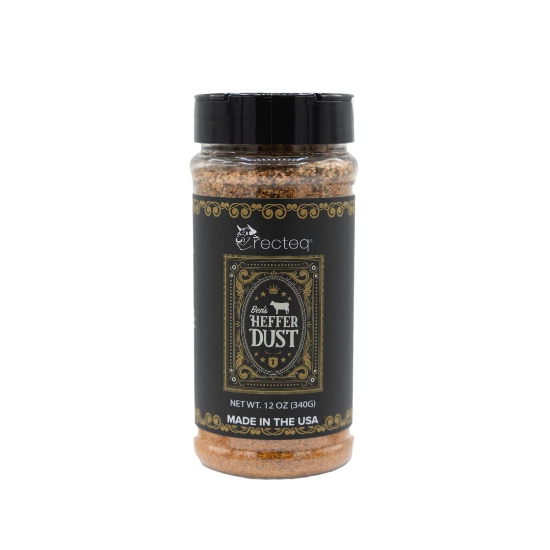 Recteq Ben's Heffer Dust pack shot highlighting beef-friendly flavor boost.