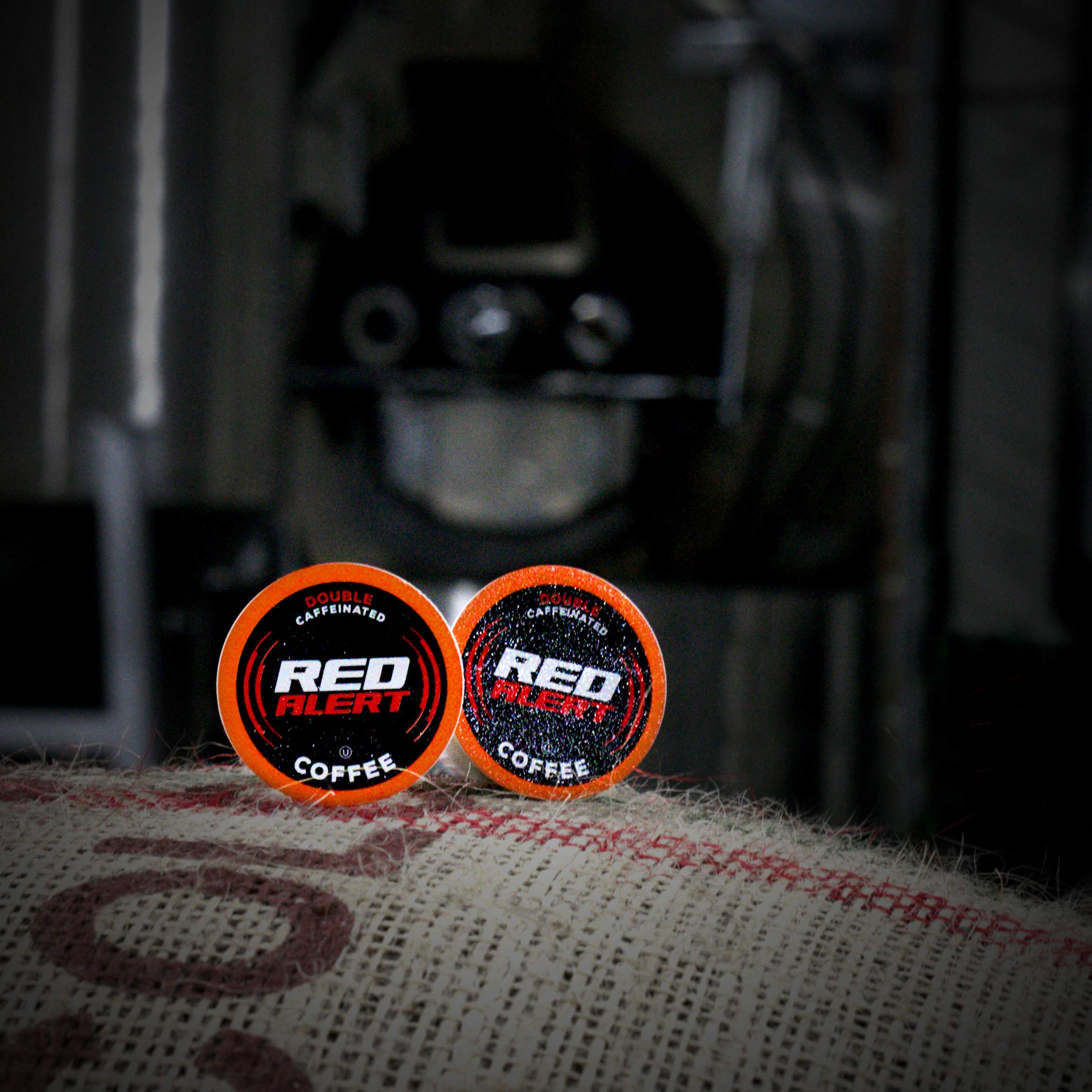 Red Alert packaging with compatibility note for Keurig brewers.