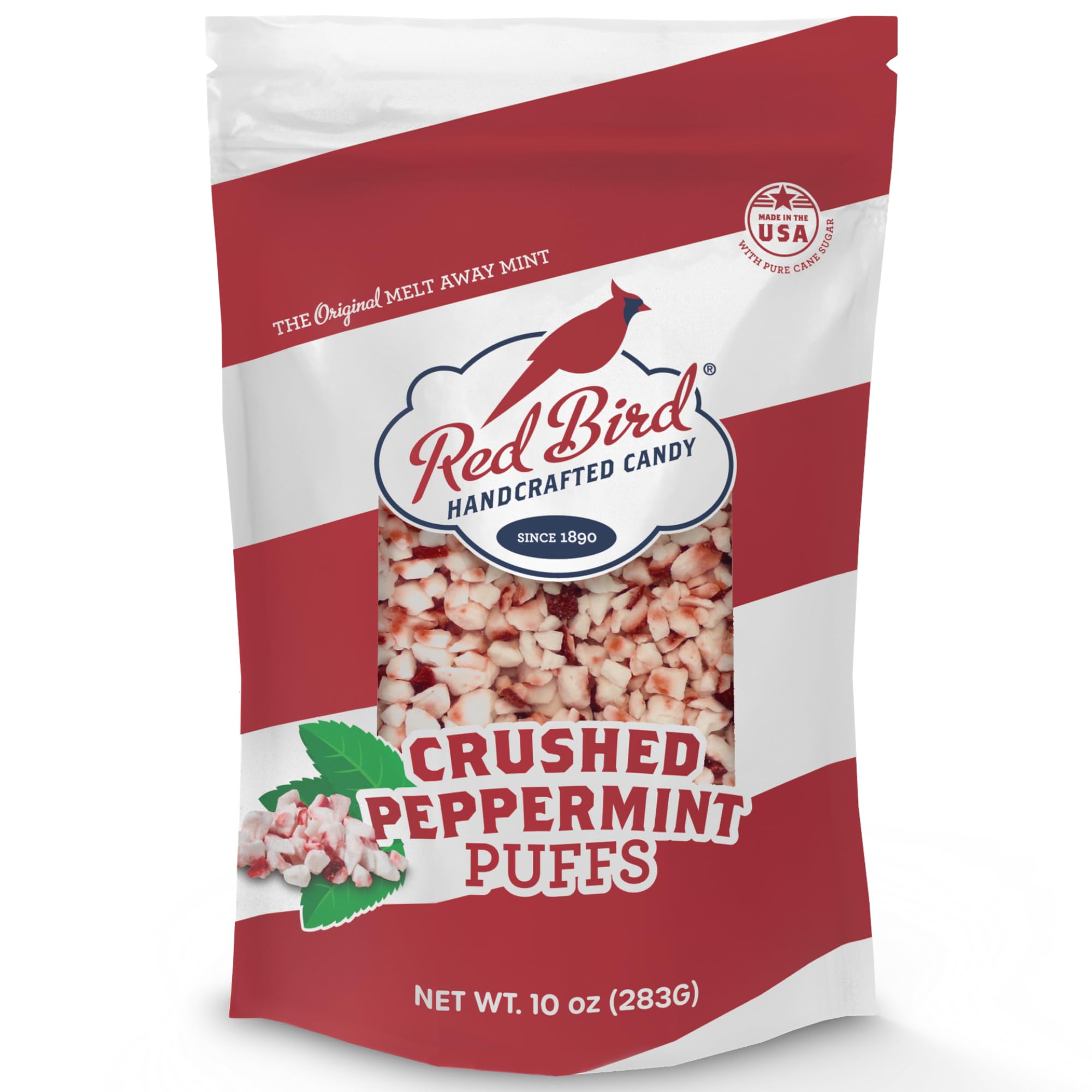 Red Bird Crushed Peppermint Puffs bag showing soft texture for desserts