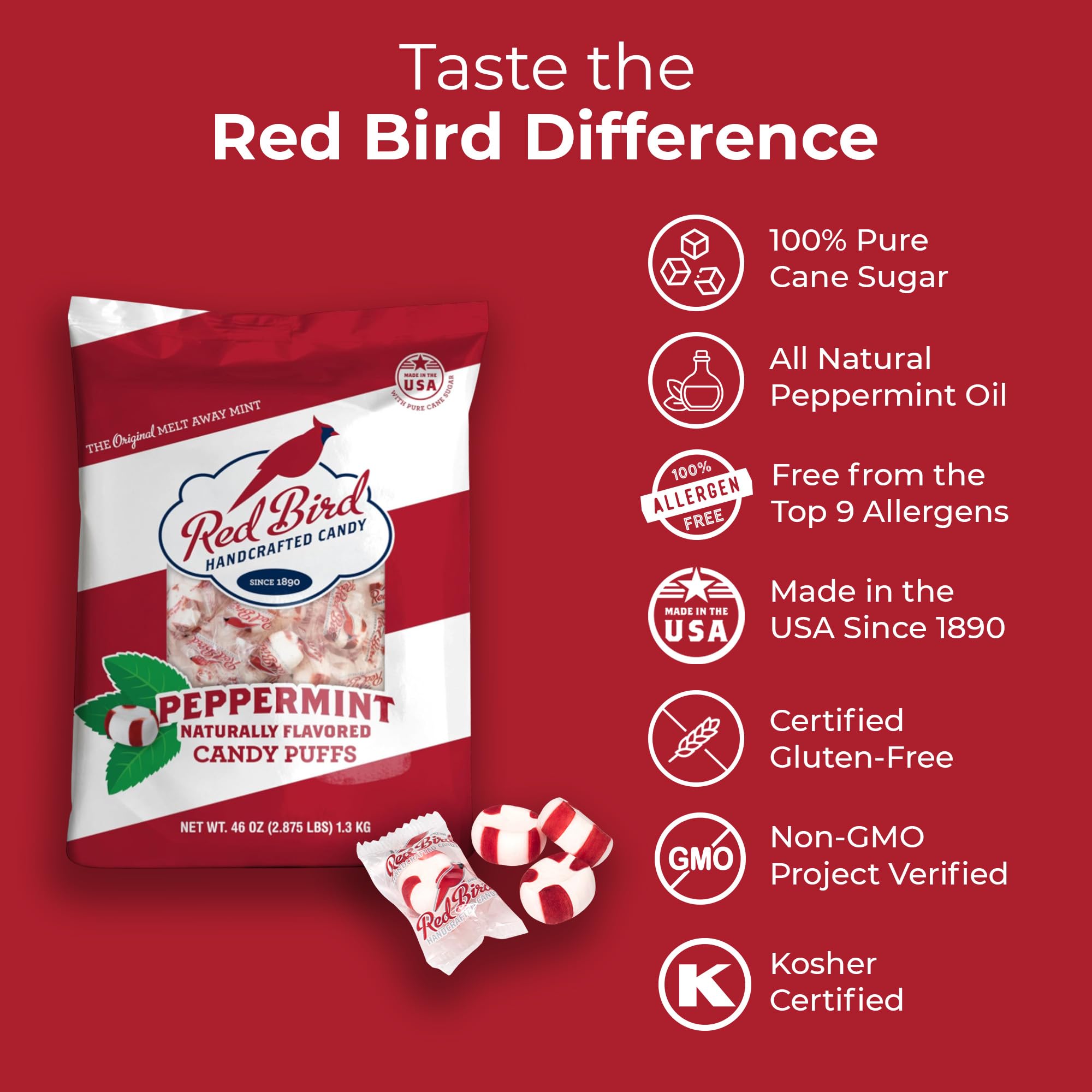 Red Bird gluten-free peppermint mints suitable for classrooms