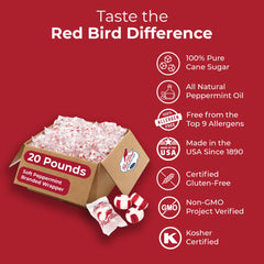 Handcrafted red-striped Red Bird mints offer a nostalgic bite.