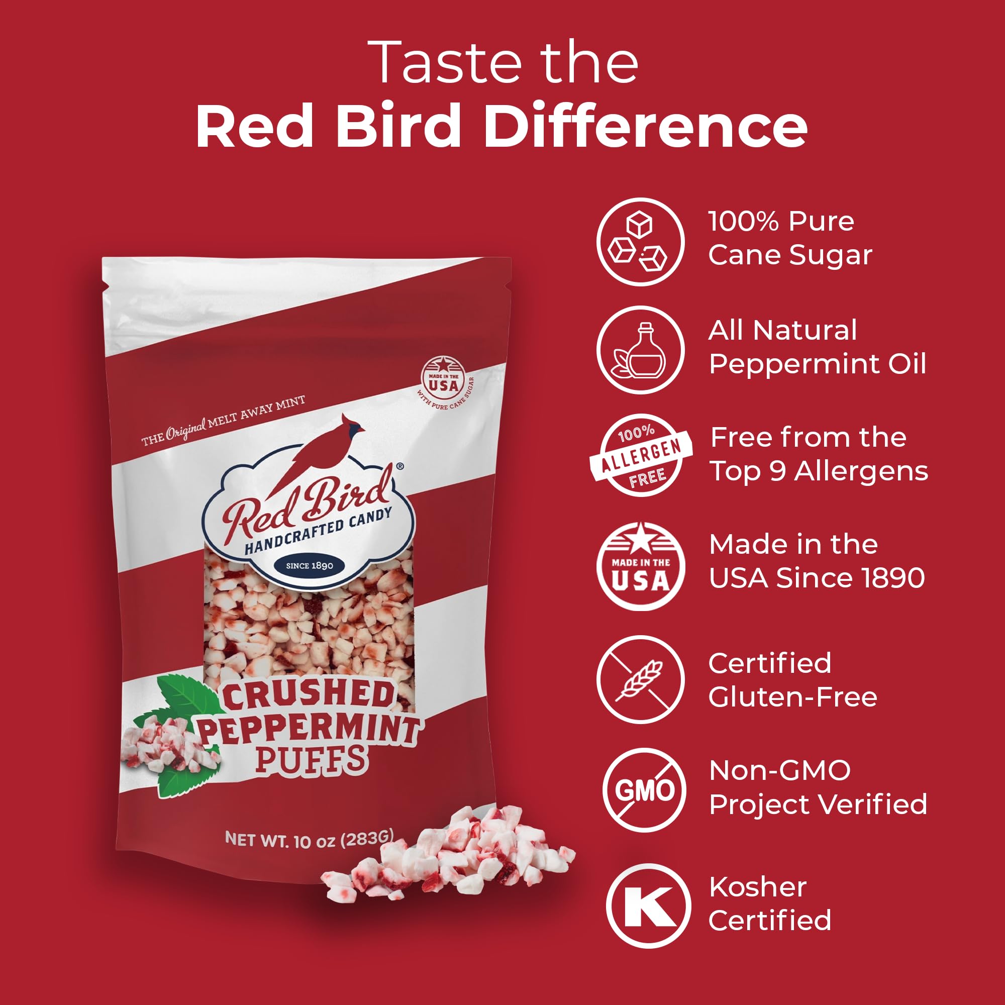 Red Bird Peppermint Puffs as a dessert topping for cupcakes and brownies