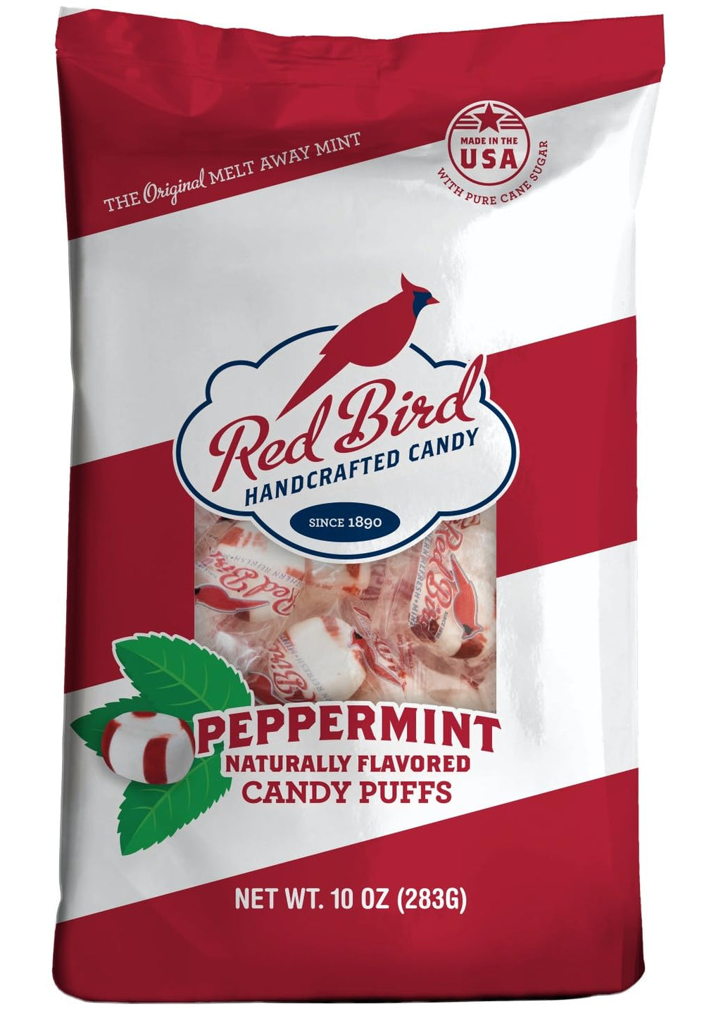 Red Bird Soft Peppermint Candy bag front view, ideal for gifting and sharing.