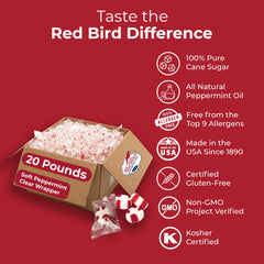 Red Bird bulk pack on a shelf with clear wrappers boosts display appeal.