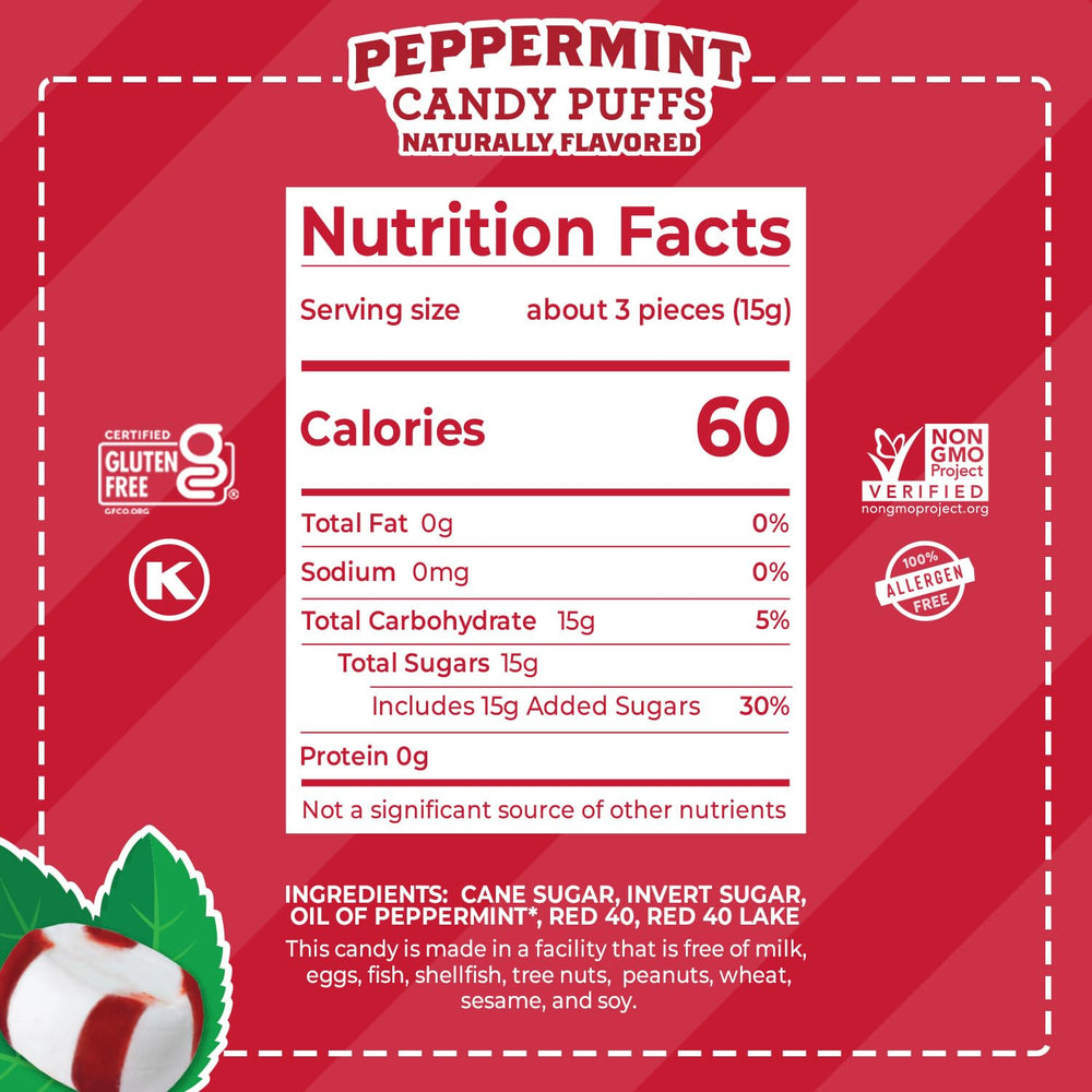 Red Bird Soft Peppermint Candy Puffs visible through clear wrappers, ideal for office candy bowls.
