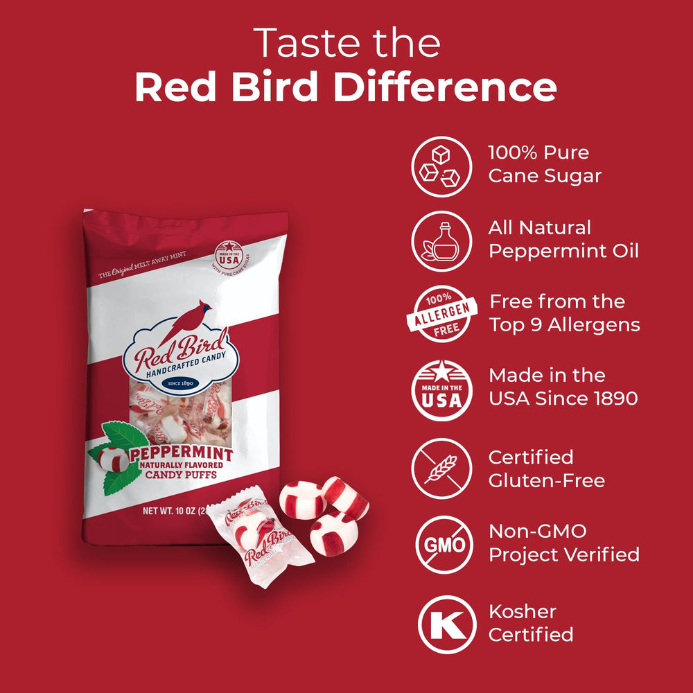 Red Bird peppermint texture close-up shows melt-away softness.