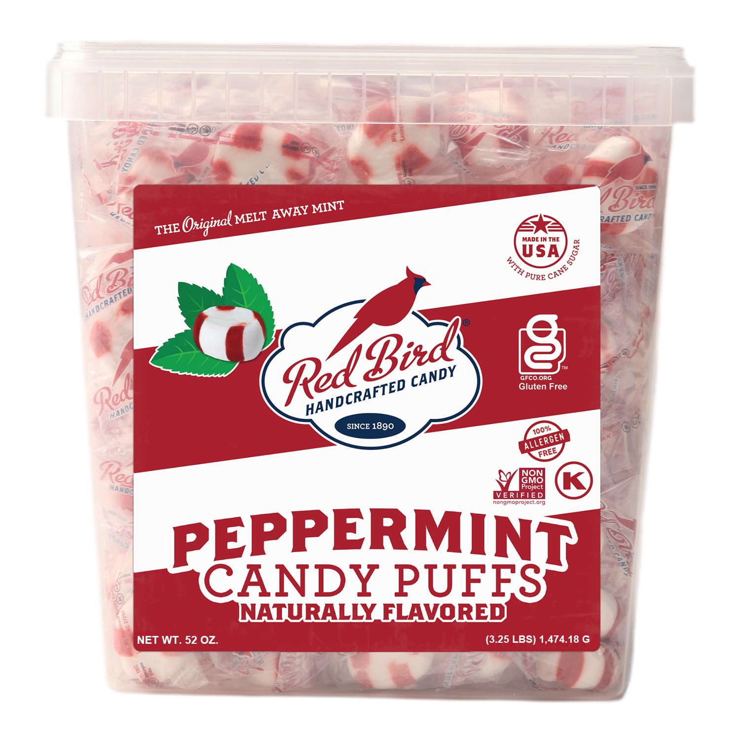 Red Bird Soft Peppermint Puffs tub with melt-away texture for quick refreshment