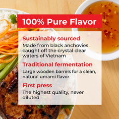 Red Boat label close-up emphasizing purity and two-ingredient quality.