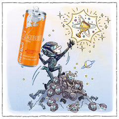 Close-up of Red Bull Amber Edition can highlighting vibrant flavor and caffeine energy