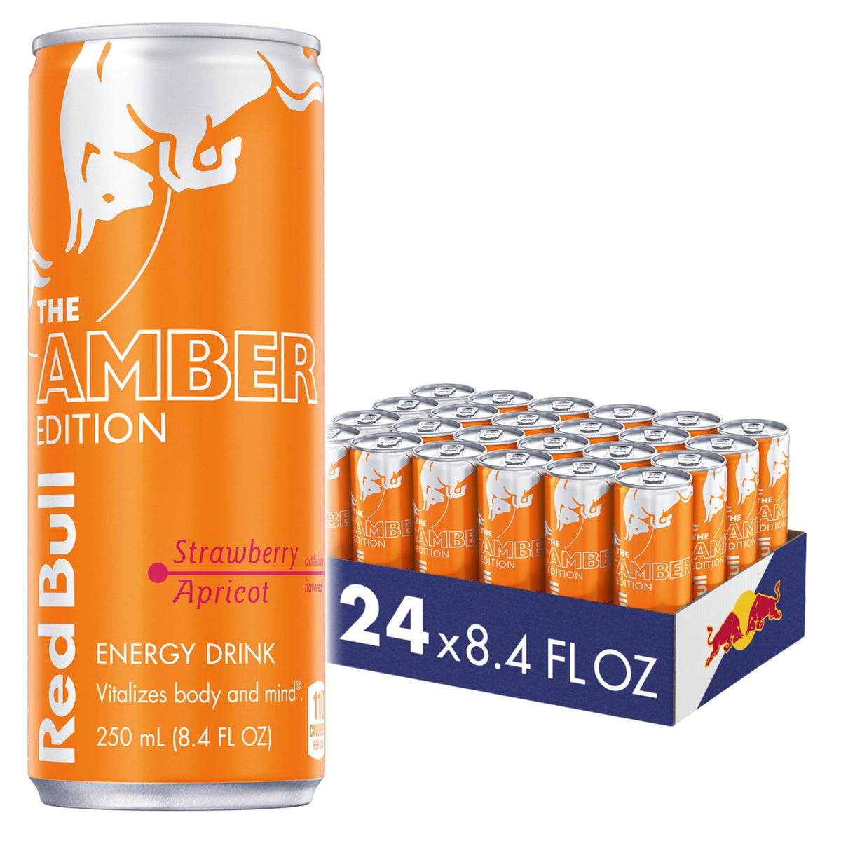 Red Bull Amber Edition Strawberry Apricot can front, ready for an on-the-go energy lift