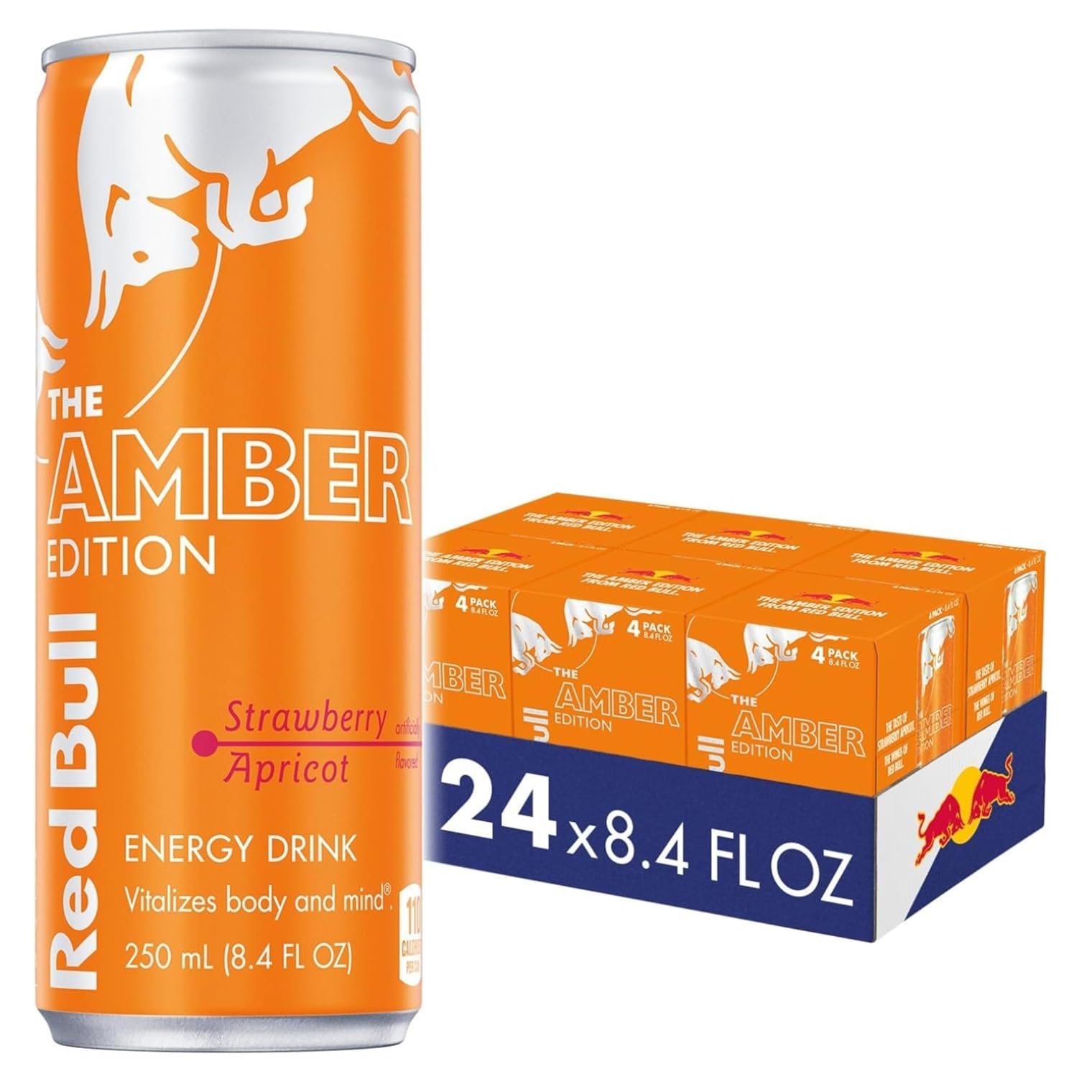 Red Bull Amber Edition Strawberry Apricot can front view showing fruity energy boost for study sessions