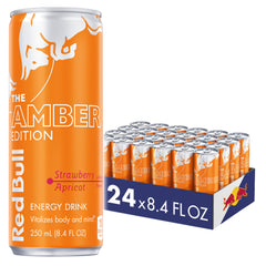 Red Bull Amber Edition Strawberry Apricot can front, ready for an on-the-go energy lift