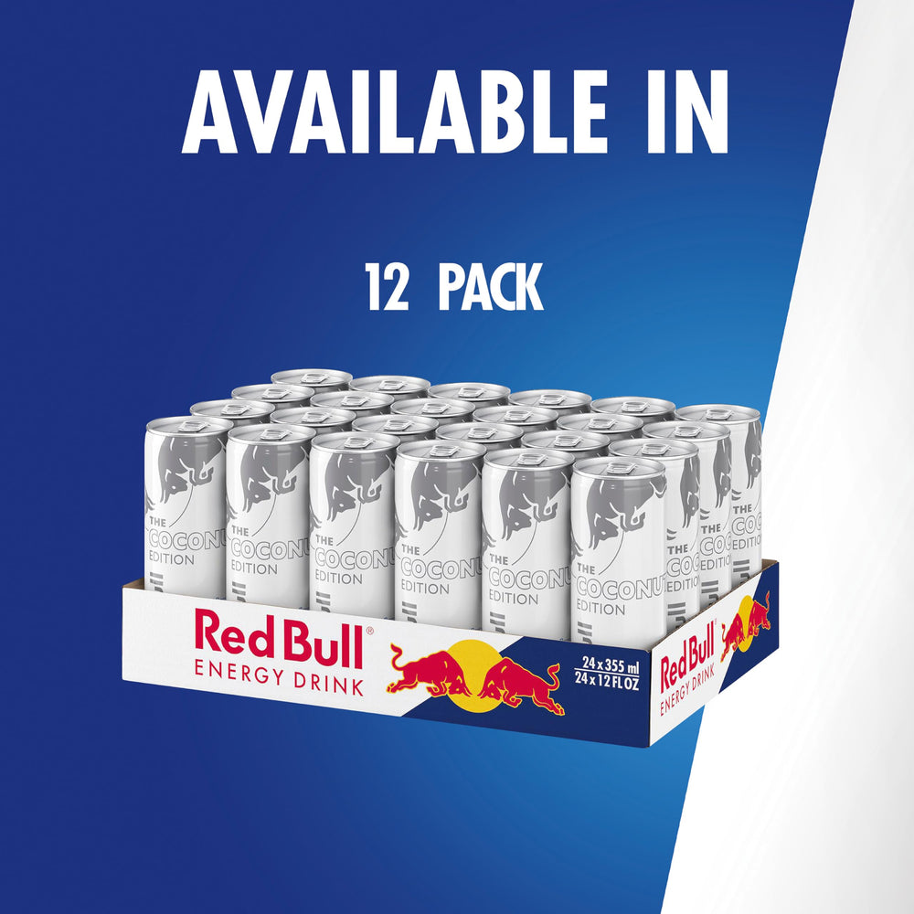 Red Bull Coconut Edition splash on surface evokes tropical refreshment.