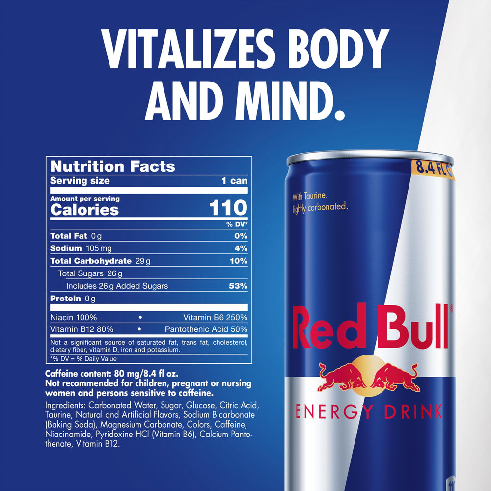 Red Bull energy can pouring, suggesting quick energy lift during workouts.