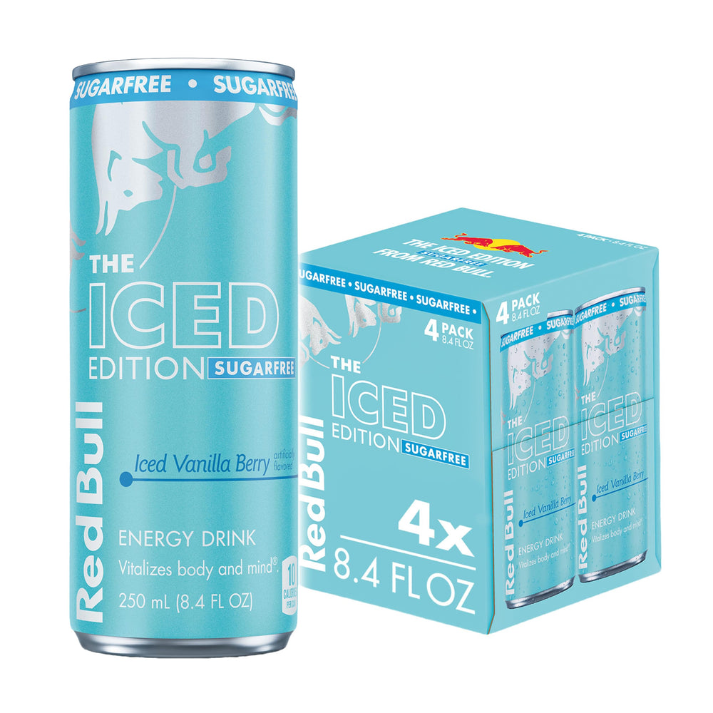 Red Bull Iced Edition Sugarfree blueberry-vanilla can offers a refreshing energy boost.