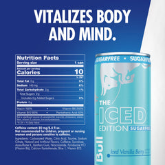 Red Bull Iced Edition Sugarfree ice-crystal bubbles highlight a cool, revitalizing sip.