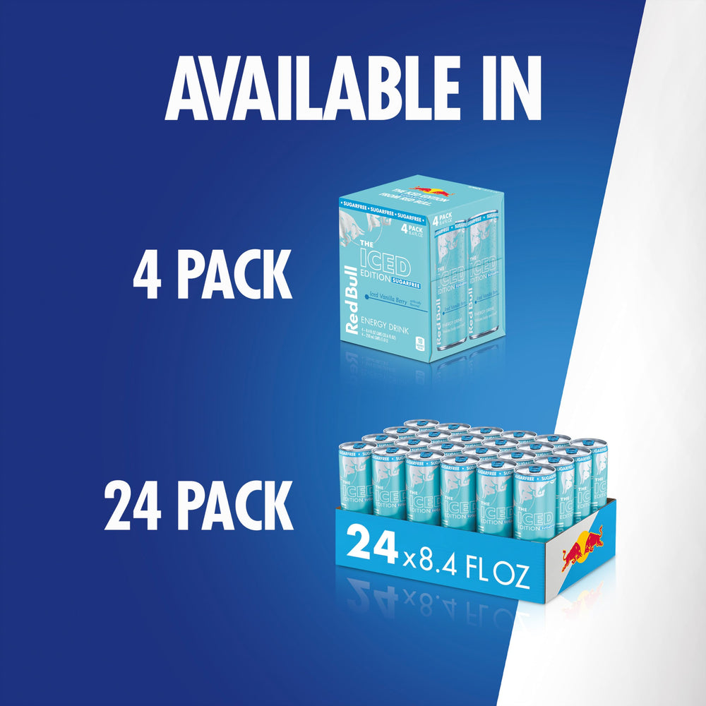 Nutrition panel on Red Bull Iced Edition Sugarfree highlights sugar-free option and nutrients.
