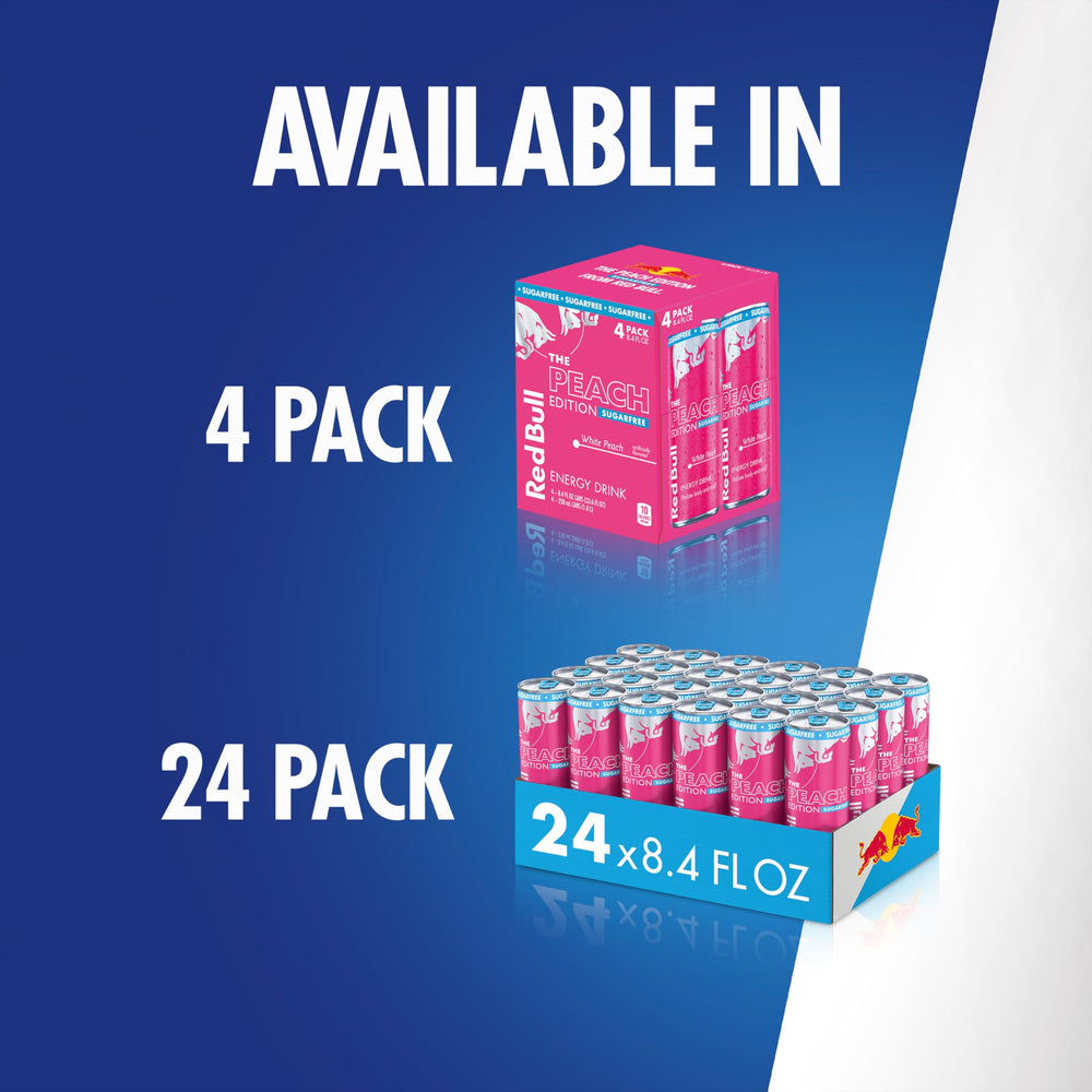 Red Bull Peach Edition Sugarfree label close-up, nutrition and ingredients