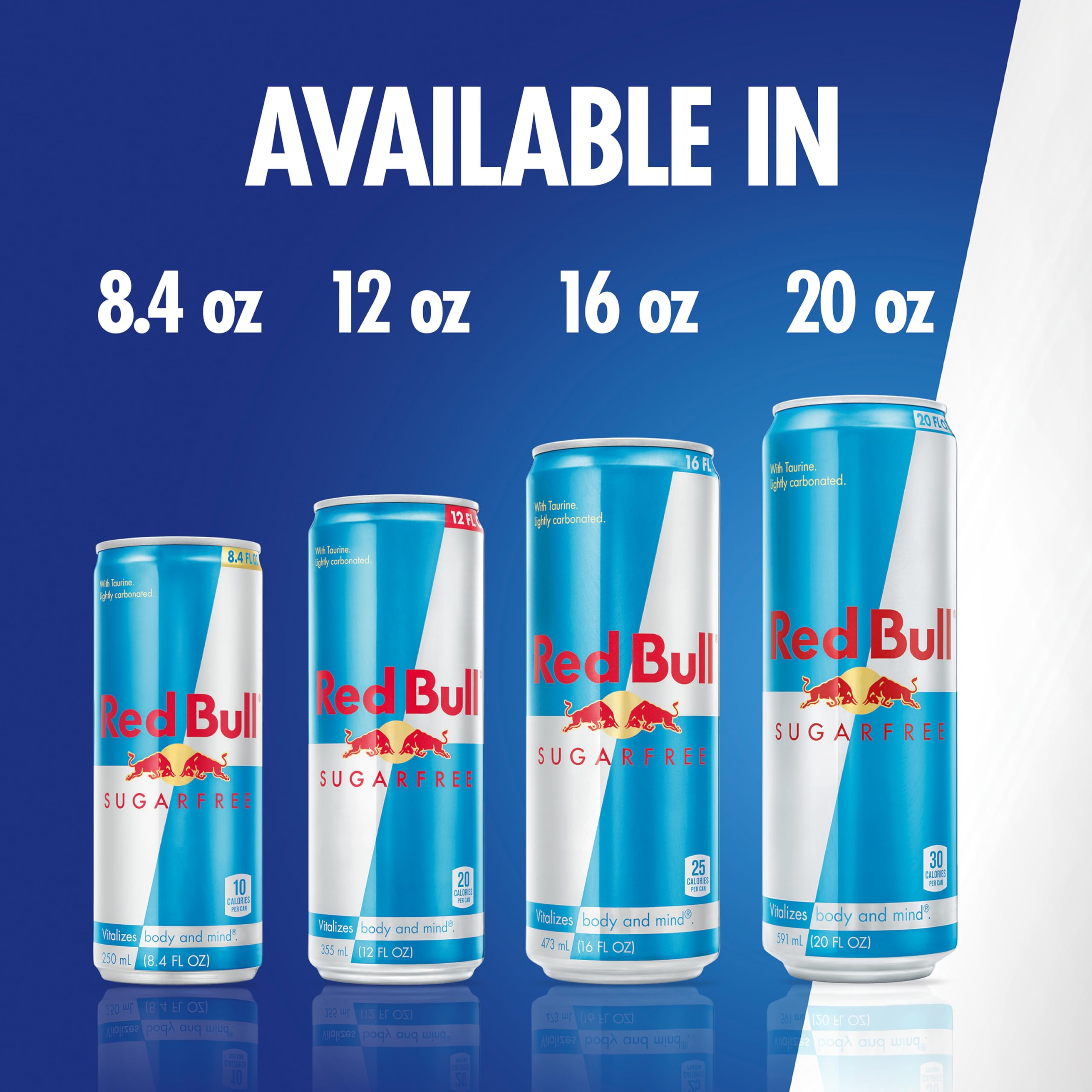 Red Bull Sugar Free label detail emphasizing low calories and caffeine.