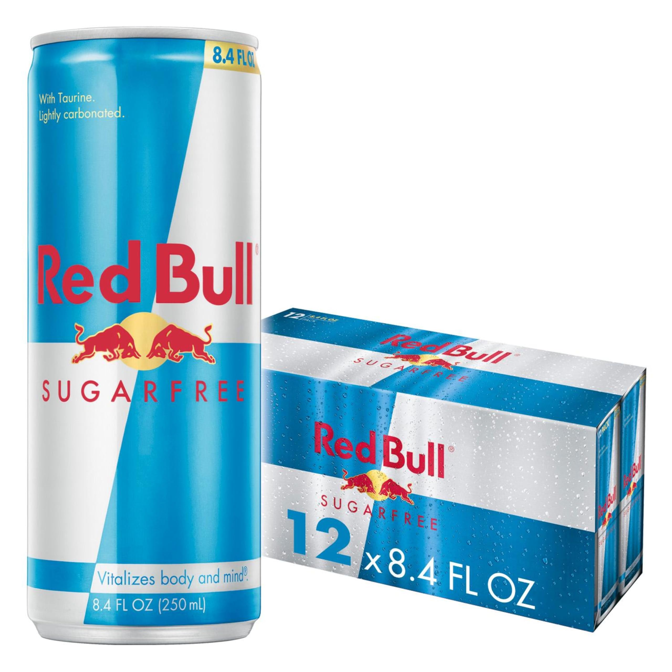 Red Bull Sugarfree can side view for a quick caffeine lift without sugar.