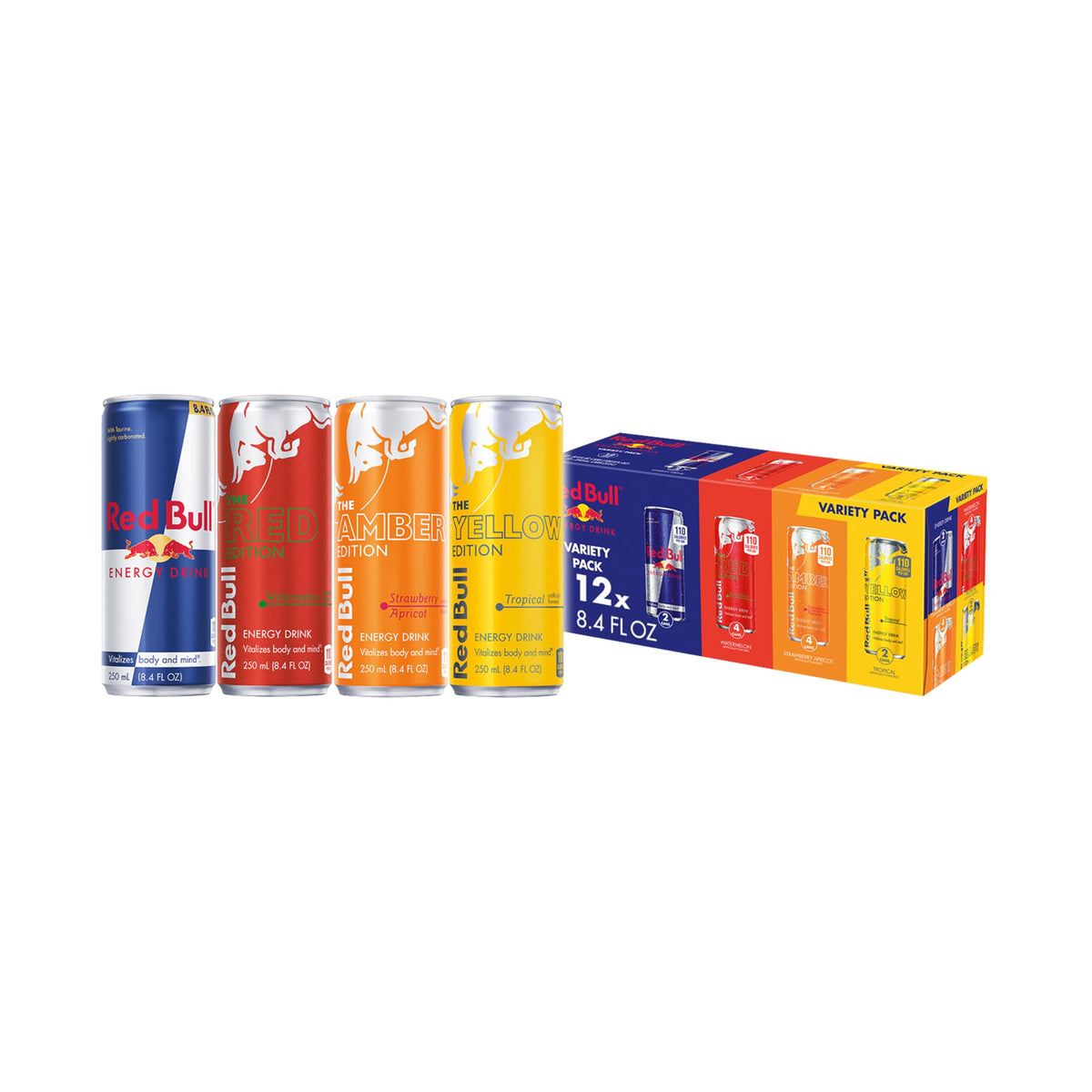 Red Bull Variety Pack cans displayed for on-the-go energy and flavor variety