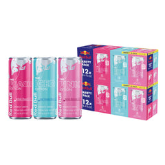 Red Bull White Peach Edition can on display, boosts focus for workouts and studies.