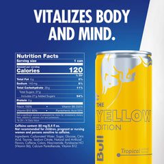 Red Bull Yellow Edition tropical can on ice for a refreshing energy lift