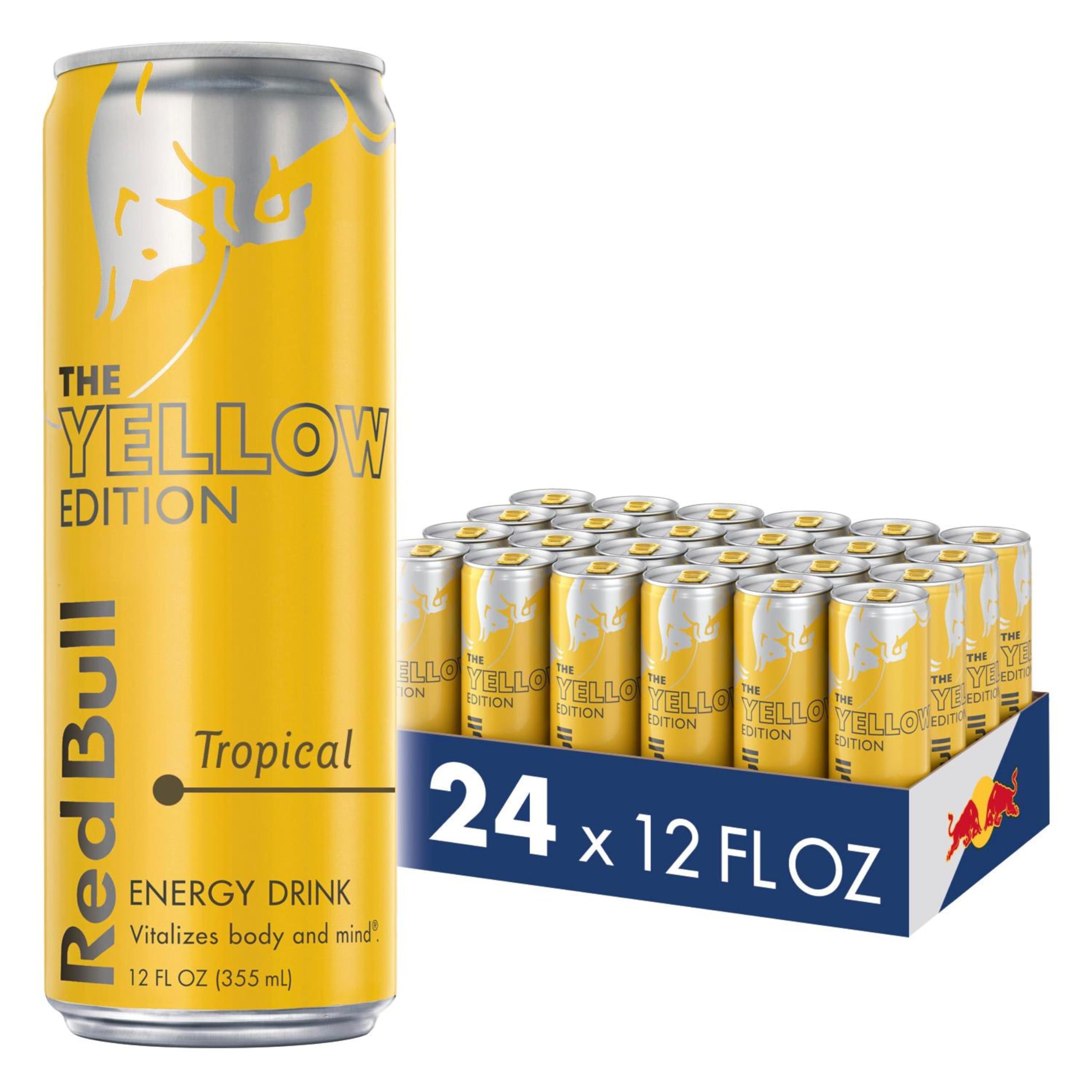 Red Bull Yellow Edition Tropical can front view for on-the-go energy
