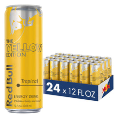 Red Bull Yellow Edition Tropical can front view for on-the-go energy