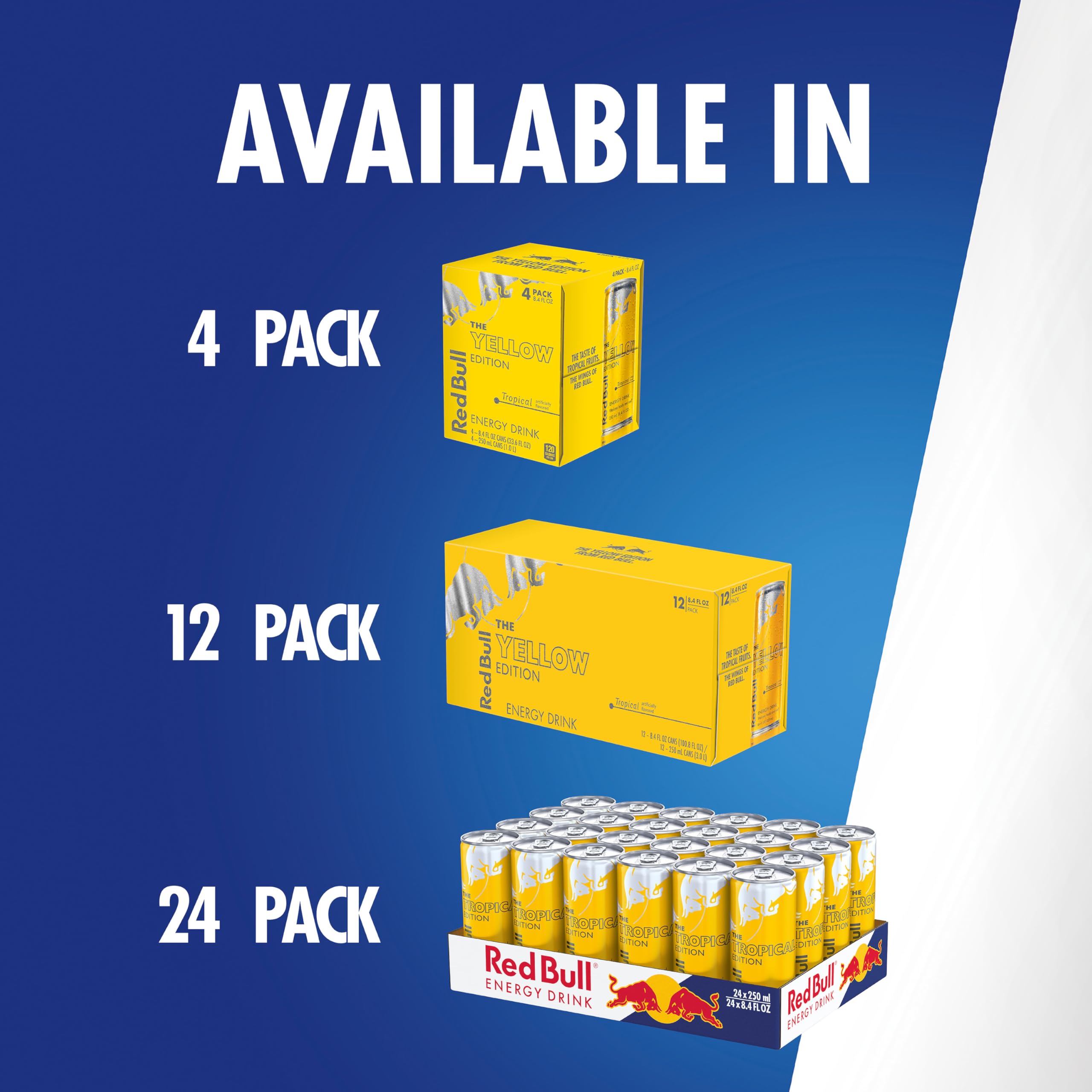 Red Bull Yellow Edition Tropical recycling symbol on aluminum can