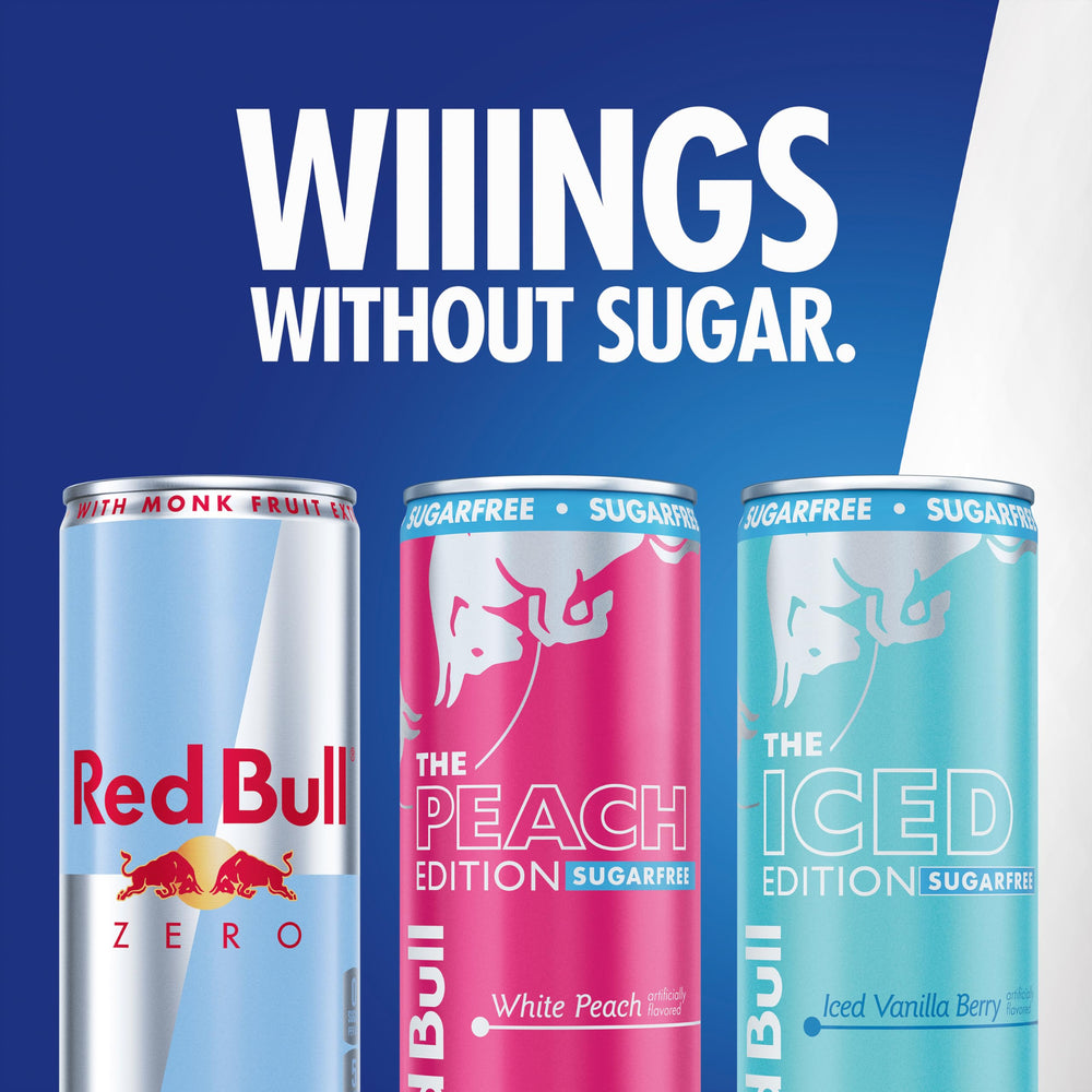 Recyclable aluminum can from Red Bull Zero Sugar supports eco-conscious choices.
