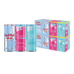 Red Bull Zero Sugar Variety Pack cans lined up for quick energy on the go.