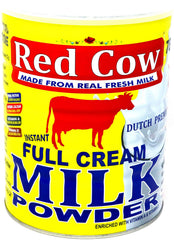 Red Cow packaging showing 900g full cream milk powder, a Dutch premium choice.