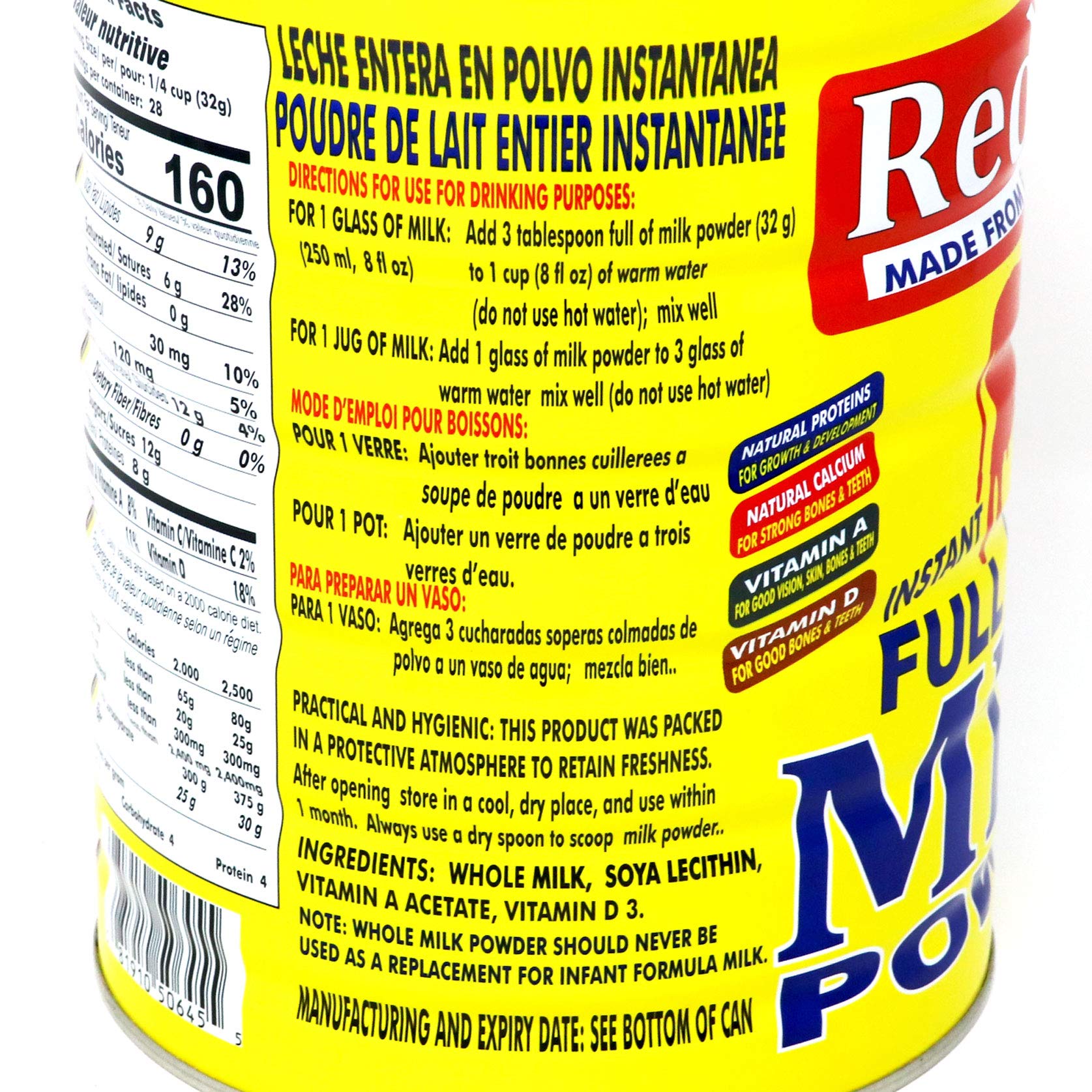 Red Cow milk powder reconstituted milk used in cereals and baking.