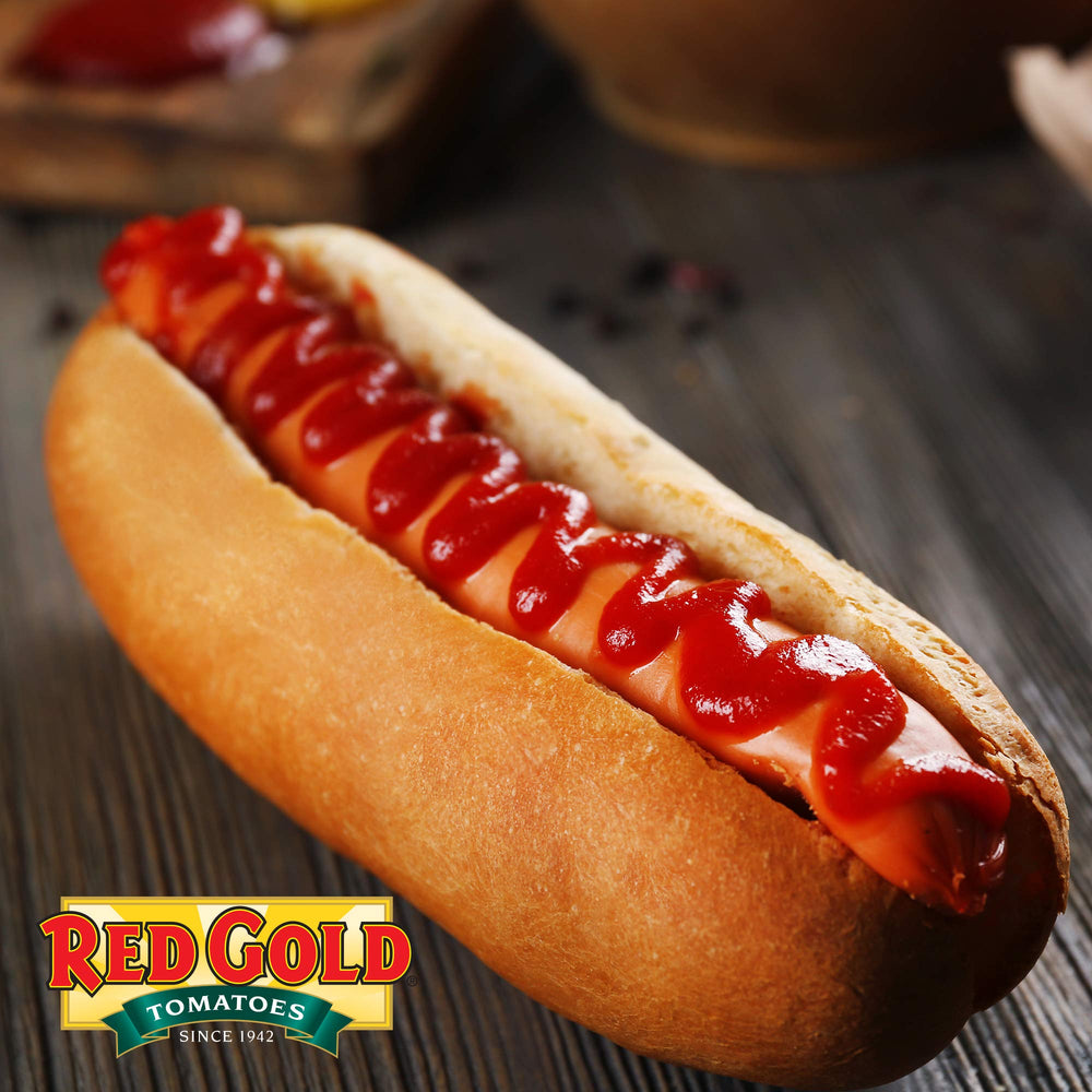 Red Gold Ketchup sustainably grown in USA farms documented on label.