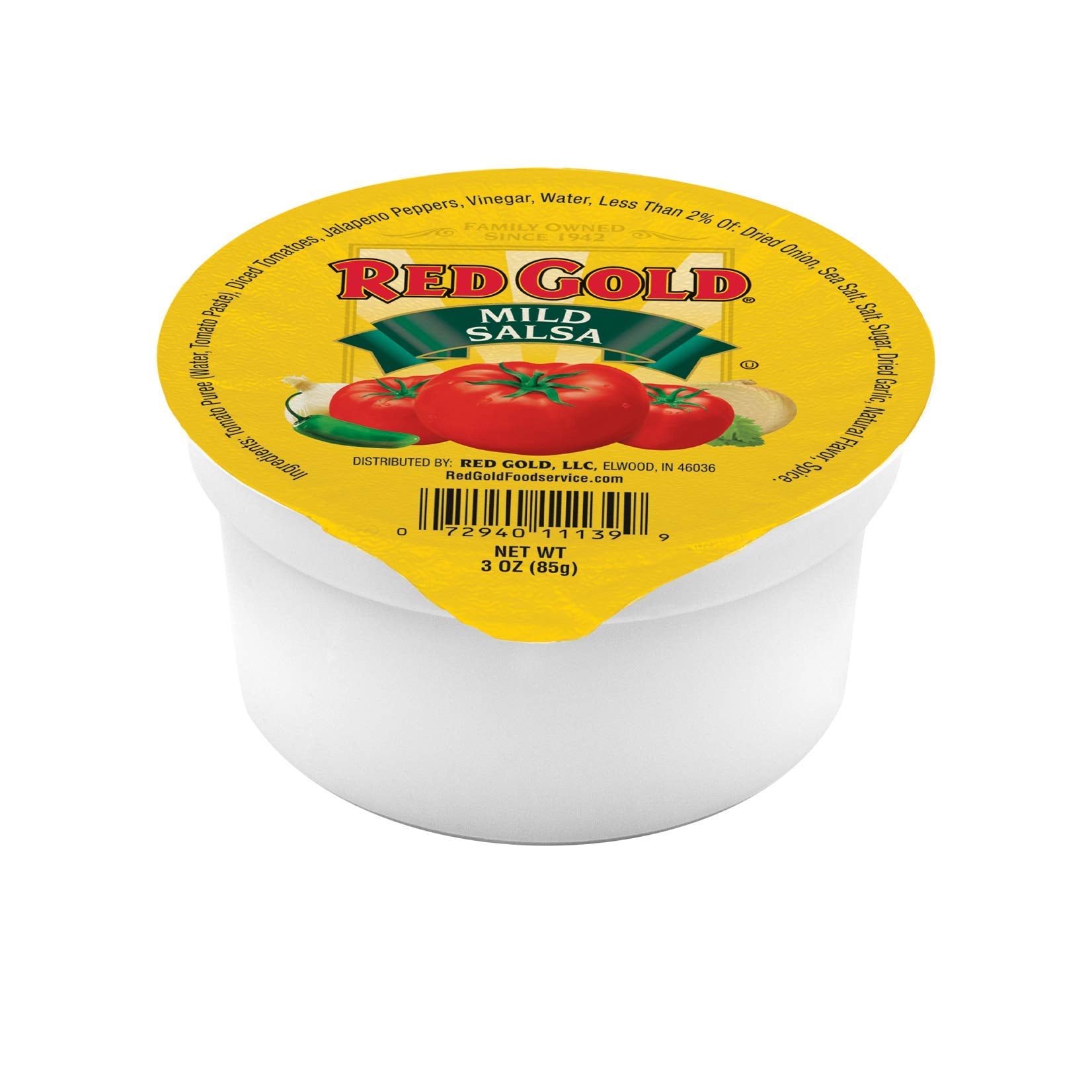 Red Gold Naturally Balanced salsa cups—3 oz dipping cups for fresh salsa with mild jalapeno heat
