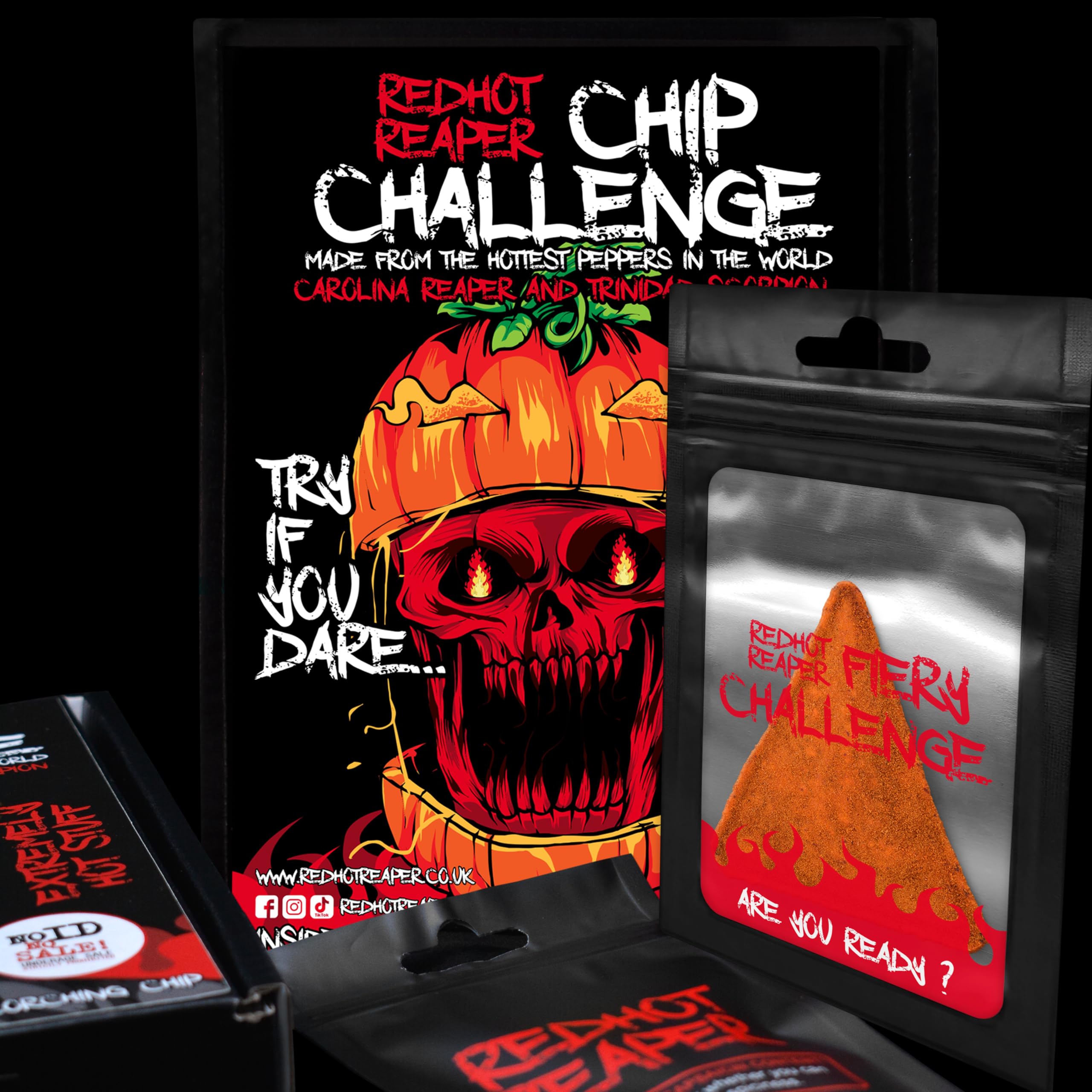 Red Hot Reaper Halloween spicy chip closeup for dramatic social media moments