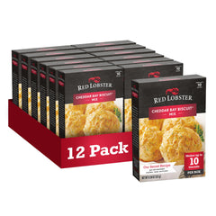 Red Lobster Cheddar Biscuit Mix box packaging showing convenient family-sized packs