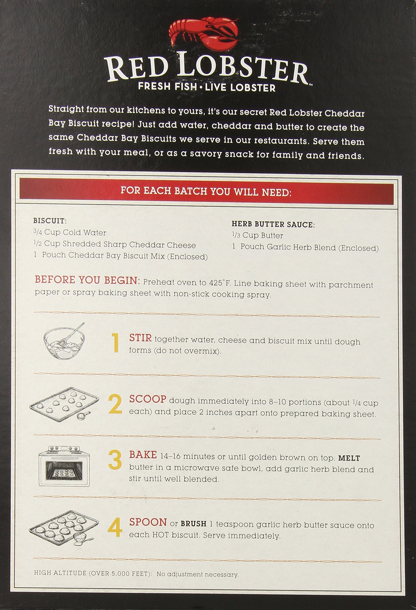 Red Lobster Cheddar Bay Biscuit Mix measuring cups showing portions